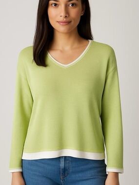 Avalin Light Lime V-Neck Linen Sweater Size L